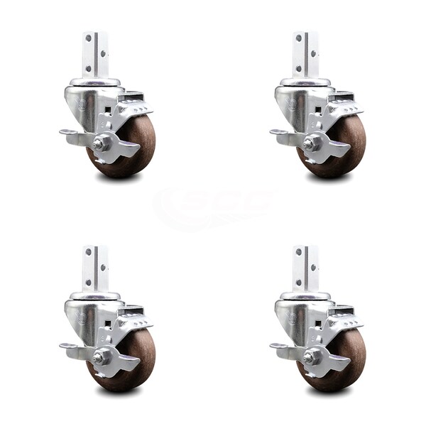 3 Inch High Temp Glass Filled Nylon 3/4 Inch Square Stem Caster Set with Brake